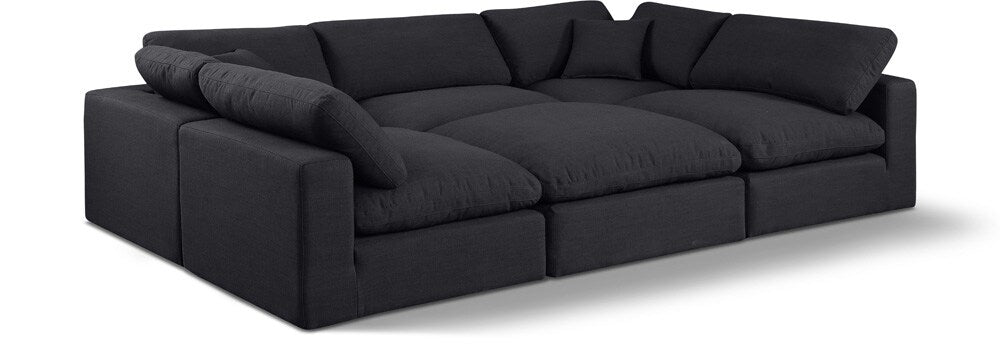 Meridian Furniture - Comfy Black Linen Textured Fabric Modular Sectional - 6Pc - 187Black-Sec6C veiw 1