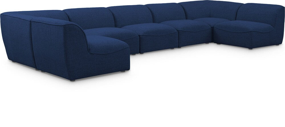Meridian Furniture - Miramar Navy Durable Linen Textured Modular Sectional - 7Pc - 683Navy-Sec7B veiw 1