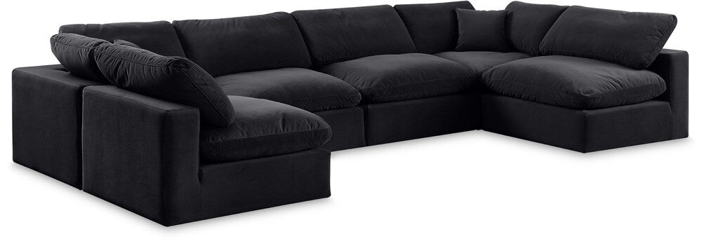 Meridian Furniture - Comfy Black Velvet Modular Sectional - 6Pc - 189Black-Sec6D veiw 1
