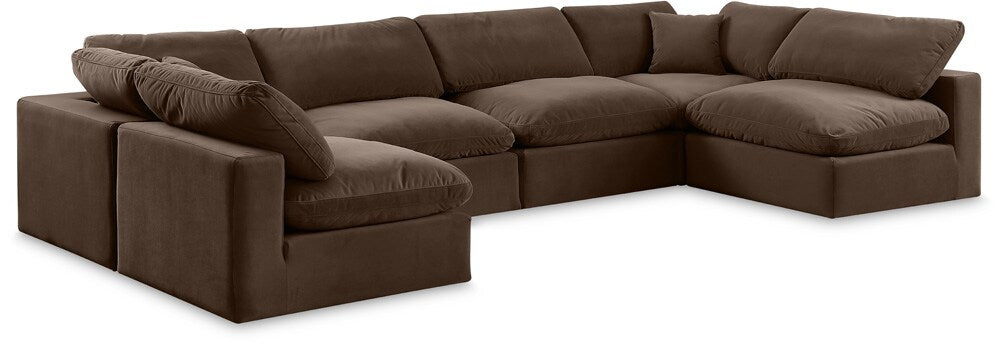 Meridian Furniture - Comfy Brown Velvet Modular Sectional - 6Pc - 189Brown-Sec6D veiw 1