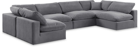Meridian Furniture - Comfy Grey Velvet Modular Sectional - 6Pc - 189Grey-Sec6D veiw 1