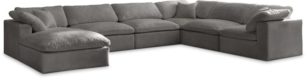 Meridian Furniture - Cozy Grey Velvet Comfort Modular Sectional - 7Pc - 634Grey-Sec7A veiw 1