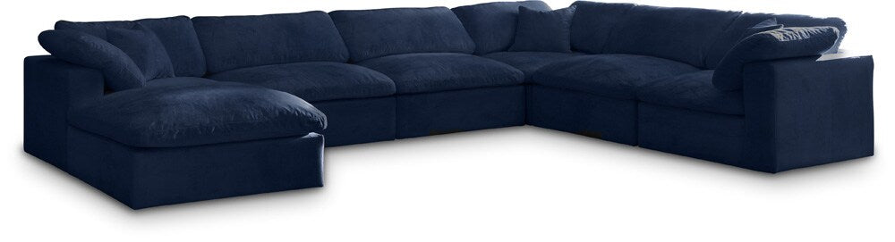 Meridian Furniture - Cozy Navy Velvet Comfort Modular Sectional - 7Pc - 634Navy-Sec7A veiw 1