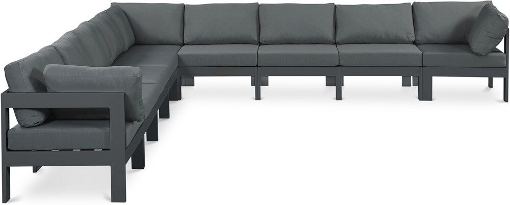 Meridian Furniture - Nizuc Grey Water Resistant Fabric Outdoor Patio Modular Sectional - 9Pc - 376Grey-Sec9B veiw 1