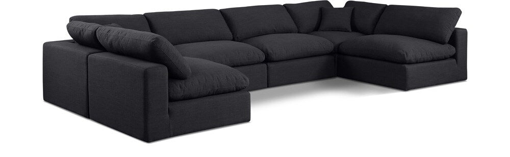 Meridian Furniture - Comfy Black Linen Textured Fabric Modular Sectional - 6Pc - 187Black-Sec6D veiw 1