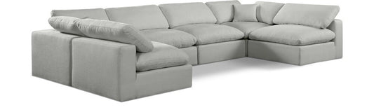 Meridian Furniture - Comfy Grey Linen Textured Fabric Modular Sectional - 6Pc - 187Grey-Sec6D veiw 1