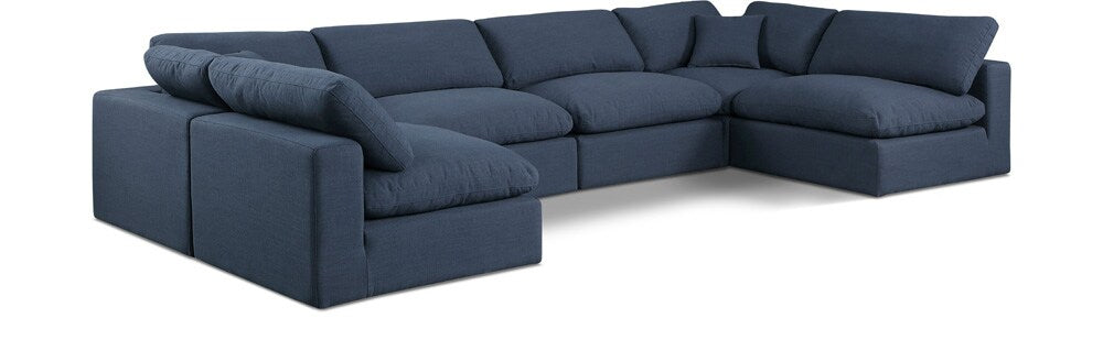 Meridian Furniture - Comfy Navy Linen Textured Fabric Modular Sectional - 6Pc - 187Navy-Sec6D veiw 1