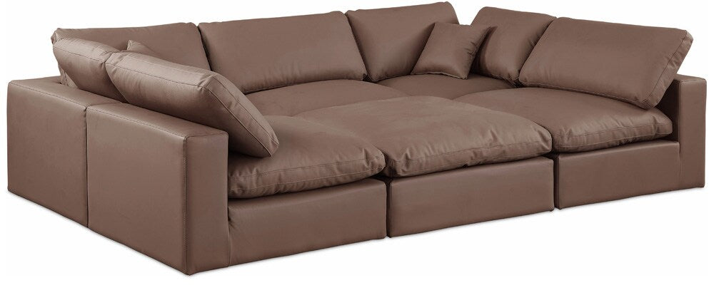 Meridian Furniture - Comfy Brown Vegan Leather Modular Sectional - 6Pc - 188Brown-Sec6C veiw 1