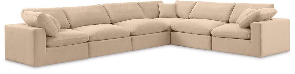 Meridian Furniture - Comfy Beige Velvet Modular Sectional - 6Pc - 189Beige-Sec6A veiw 1