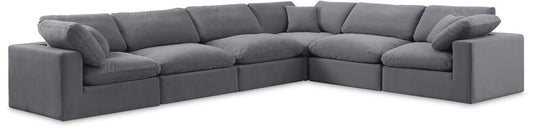 Meridian Furniture - Comfy Grey Velvet Modular Sectional - 6Pc - 189Grey-Sec6A veiw 1