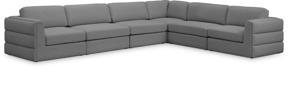 Meridian Furniture - Beckham Grey Durable Linen Textured Fabric Modular Sectional - 6Pc - 681Grey-Sec6D veiw 1