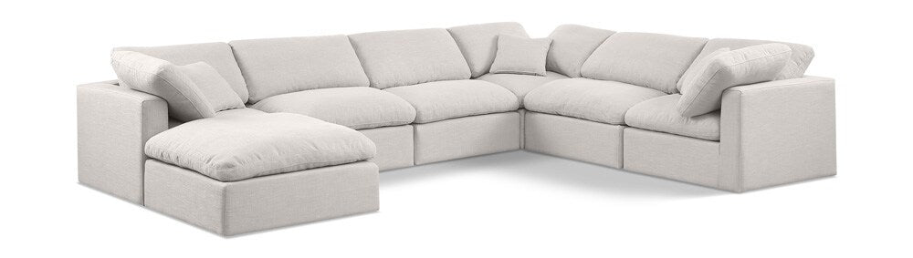 Meridian Furniture - Indulge Cream Linen Textured Fabric Modular Sectional - 7Pc - 141Cream-Sec7A veiw 1
