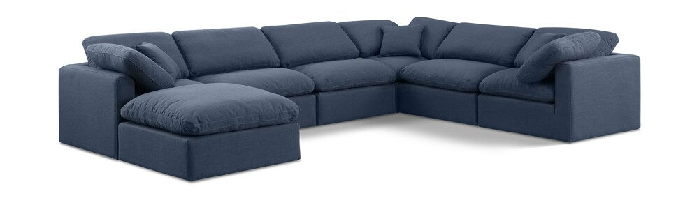 Meridian Furniture - Indulge Navy Linen Textured Fabric Modular Sectional - 7Pc - 141Navy-Sec7A veiw 1