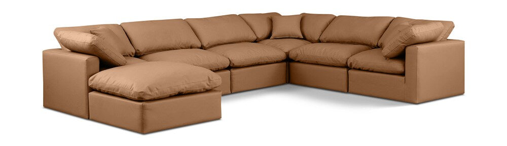 Meridian Furniture - Indulge Cognac Vegan Leather Modular Sectional - 7Pc - 146Cognac-Sec7A veiw 1