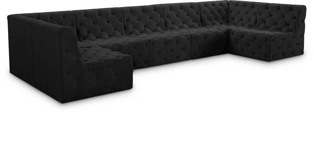 Meridian Furniture - Tuft Black Velvet Modular Sectional - 7Pc - 680Black-Sec7A veiw 1