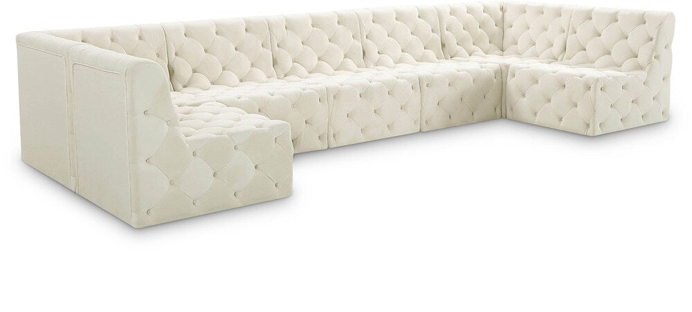 Meridian Furniture - Tuft Cream Velvet Modular Sectional - 7Pc - 680Cream-Sec7A veiw 1