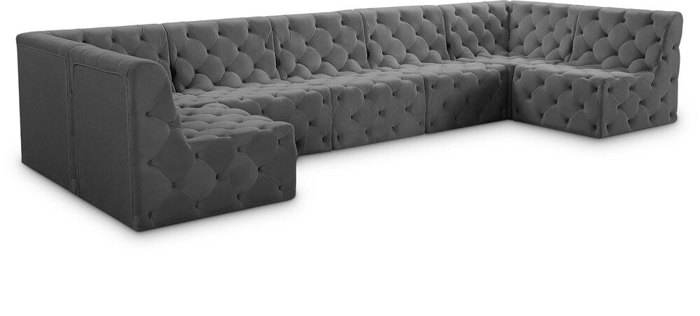 Meridian Furniture - Tuft Grey Velvet Modular Sectional - 7Pc - 680Grey-Sec7A veiw 1