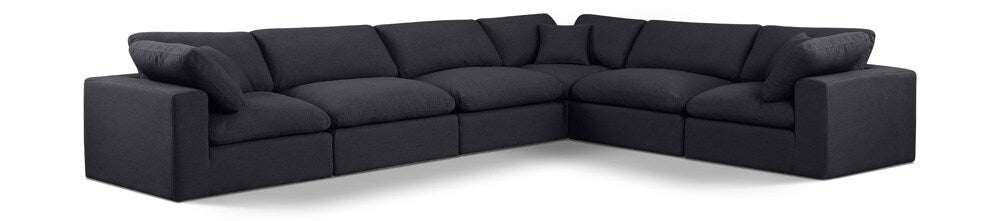 Meridian Furniture - Comfy Black Linen Textured Fabric Modular Sectional - 6Pc - 187Black-Sec6A veiw 1