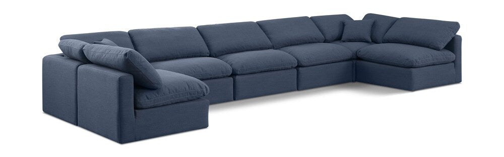 Meridian Furniture - Indulge Navy Linen Textured Fabric Modular Sectional - 7Pc - 141Navy-Sec7B veiw 1