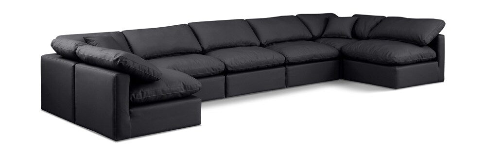 Meridian Furniture - Indulge Black Vegan Leather Modular Sectional - 7Pc - 146Black-Sec7B veiw 1