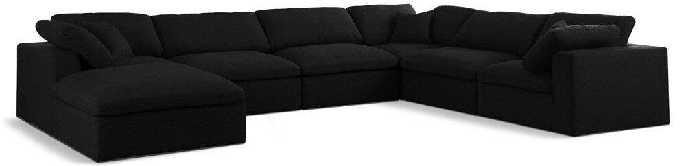 Meridian Furniture - Serene Black Linen Textured Fabric Deluxe Comfort Modular Sectional - 7Pc - 601Black-Sec7A veiw 1
