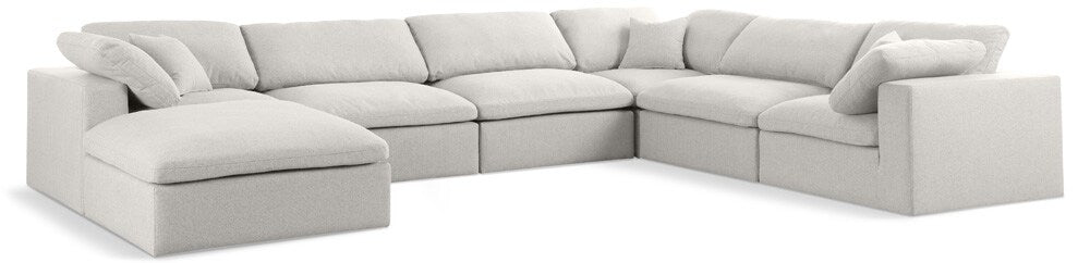Meridian Furniture - Serene Cream Linen Textured Fabric Deluxe Comfort Modular Sectional - 7Pc - 601Cream-Sec7A veiw 1