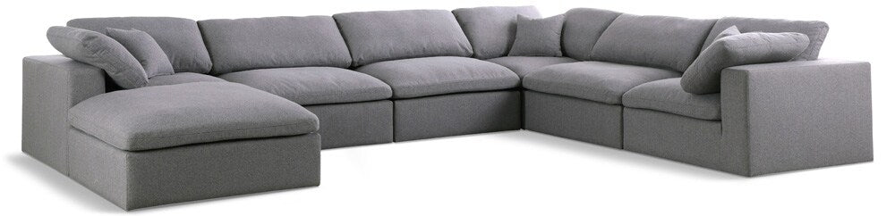 Meridian Furniture - Serene Grey Linen Textured Fabric Deluxe Comfort Modular Sectional - 7Pc - 601Grey-Sec7A veiw 1