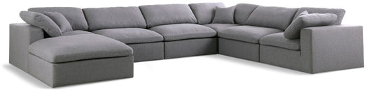 Meridian Furniture - Serene Grey Linen Textured Fabric Deluxe Comfort Modular Sectional - 7Pc - 601Grey-Sec7A veiw 1