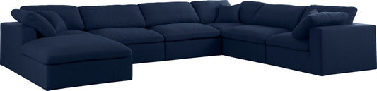 Meridian Furniture - Serene Navy Linen Textured Fabric Deluxe Comfort Modular Sectional - 7Pc - 601Navy-Sec7A veiw 1