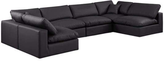 Meridian Furniture - Comfy Black Vegan Leather Modular Sectional - 6Pc - 188Black-Sec6D veiw 1