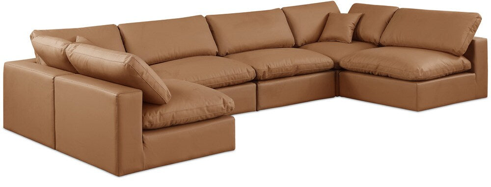 Meridian Furniture - Comfy Cognac Vegan Leather Modular Sectional - 6Pc - 188Cognac-Sec6D veiw 1