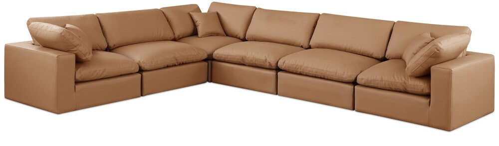 Meridian Furniture - Comfy Cognac Vegan Leather Modular Sectional - 6Pc - 188Cognac-Sec6A veiw 1