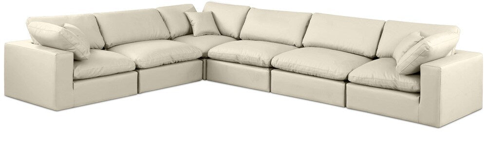 Meridian Furniture - Comfy Cream Vegan Leather Modular Sectional - 6Pc - 188Cream-Sec6A veiw 1