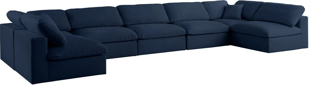 Meridian Furniture - Serene Navy Linen Textured Fabric Deluxe Comfort Modular Sectional - 7Pc - 601Navy-Sec7B veiw 1