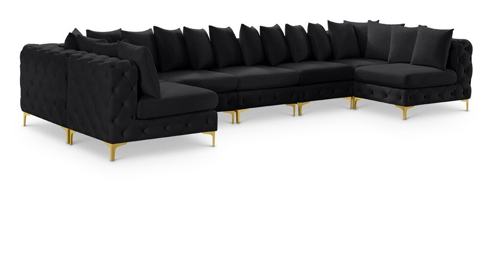 Meridian Furniture - Tremblay Black Velvet Modular Sectional - 7Pc - 686Black-Sec7A veiw 1