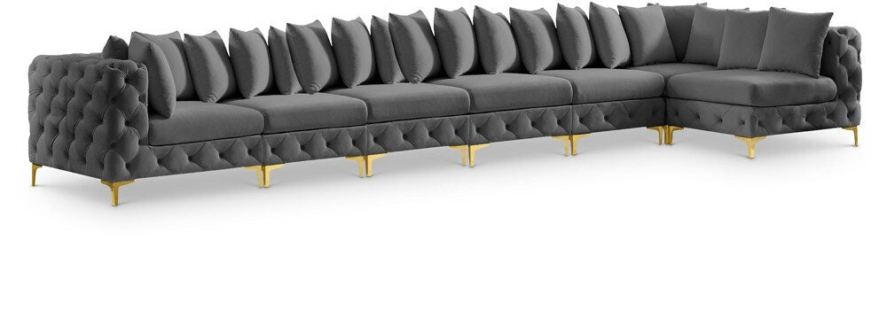 Meridian Furniture - Tremblay Grey Velvet Modular Sectional - 7Pc - 686Grey-Sec7B veiw 1