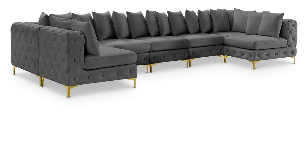 Meridian Furniture - Tremblay Grey Velvet Modular Sectional - 7Pc - 686Grey-Sec7C veiw 1