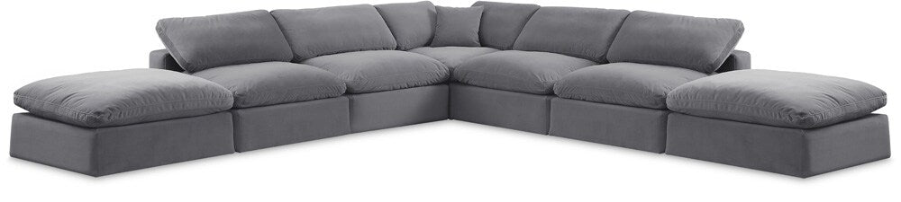 Meridian Furniture - Comfy Grey Velvet Modular Sectional - 7Pc - 189Grey-Sec7C veiw 1