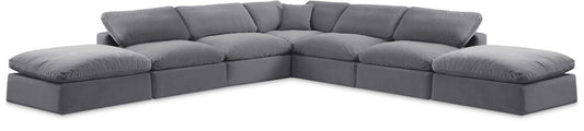 Meridian Furniture - Comfy Grey Velvet Modular Sectional - 7Pc - 189Grey-Sec7C veiw 1