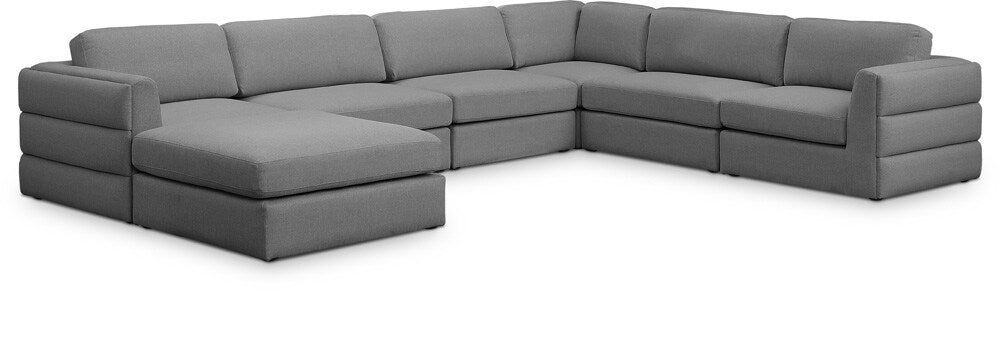 Meridian Furniture - Beckham Grey Durable Linen Textured Fabric Modular Sectional - 7Pc - 681Grey-Sec7A veiw 1