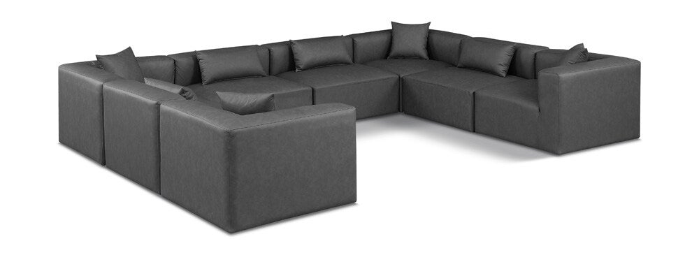 Meridian Furniture - Cube Charcoal Grey Vegan Leather Modular Sectional - 8Pc - 668Grey-Sec8A veiw 1