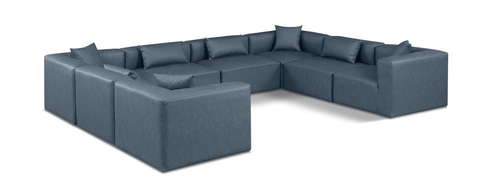 Meridian Furniture - Cube Navy Blue Vegan Leather Modular Sectional - 8Pc - 668Navy-Sec8A veiw 1