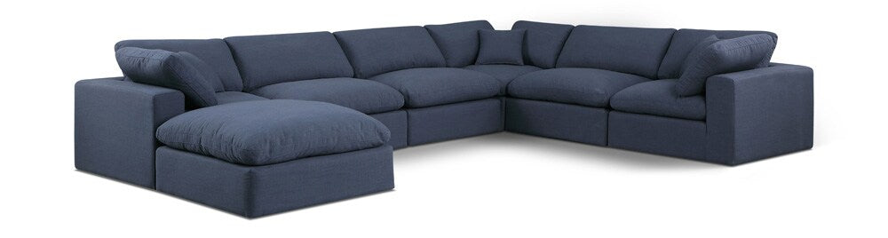 Meridian Furniture - Comfy Navy Linen Textured Fabric Modular Sectional - 7Pc - 187Navy-Sec7A veiw 1