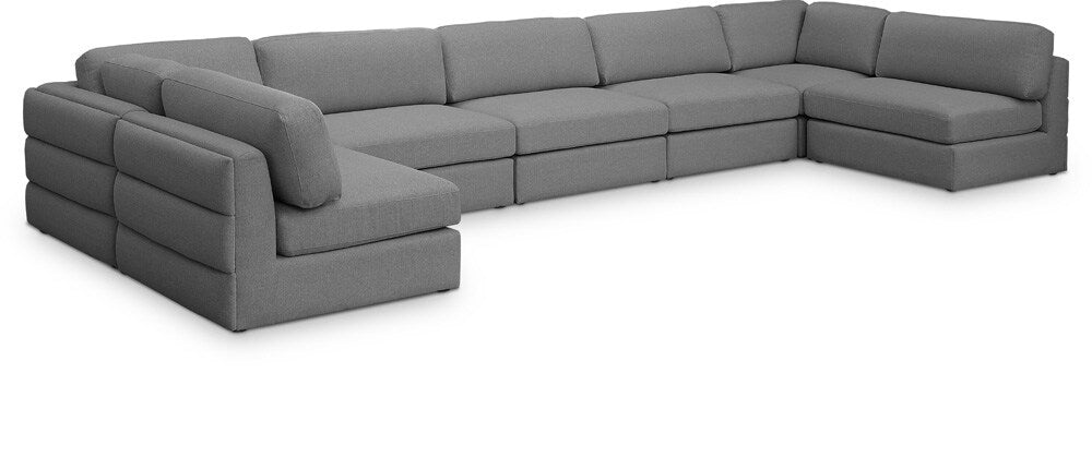Meridian Furniture - Beckham Grey Durable Linen Textured Fabric Modular Sectional - 7Pc - 681Grey-Sec7B veiw 1