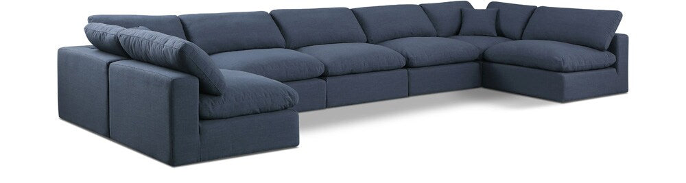 Meridian Furniture - Comfy Navy Linen Textured Fabric Modular Sectional - 7Pc - 187Navy-Sec7B veiw 1