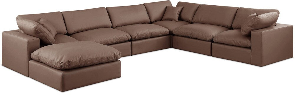 Meridian Furniture - Comfy Brown Vegan Leather Modular Sectional - 7Pc - 188Brown-Sec7A veiw 1