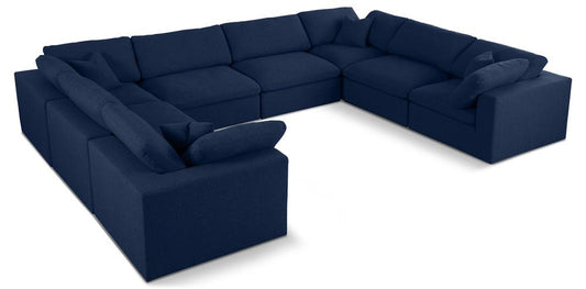Meridian Furniture - Serene Navy Linen Textured Fabric Deluxe Comfort Modular Sectional - 8Pc - 601Navy-Sec8A veiw 1