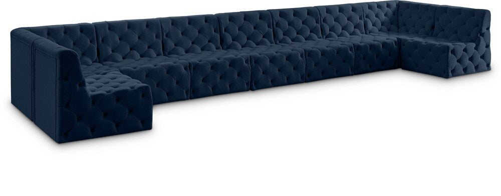 Meridian Furniture - Tuft Navy Velvet Modular Sectional - 680Navy-Sec9A veiw 1