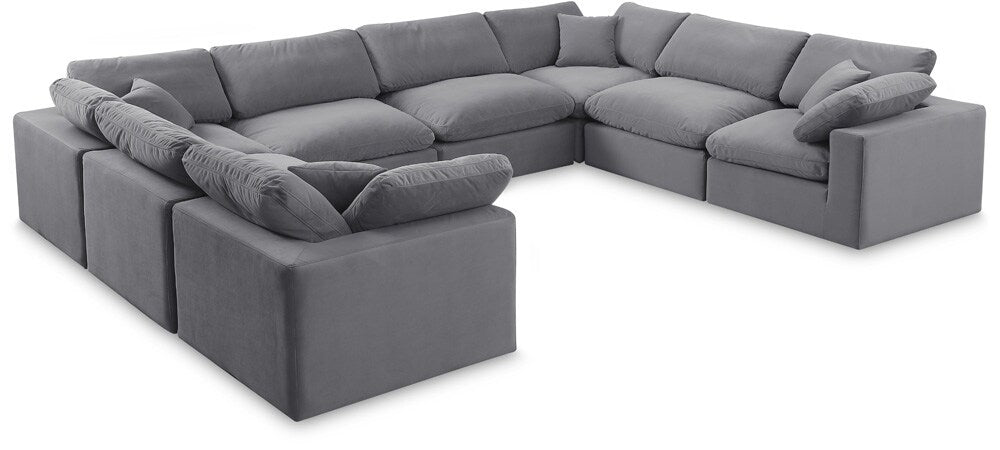 Meridian Furniture - Comfy Grey Velvet Modular Sectional - 8Pc - 189Grey-Sec8A veiw 1