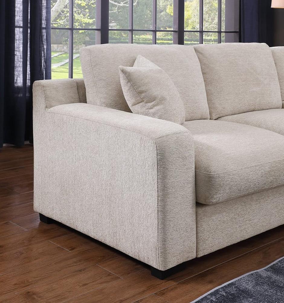 Lilola Home - Celine 141.5inW Beige Chenille Fabric Corner Sectional Sofa with Right-Facing Chaise, Cupholders, and Charging Ports-89298 veiw 3